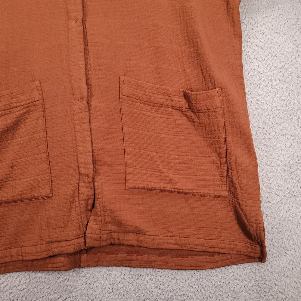 EILEEN FISHER Jacket Size XL Organic Cotton Stand Collar Long Sleeve Snap
